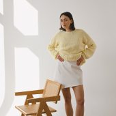 Hand-embroidered Yellow Floral Cotton Sweater - Chunky Knit Pullover