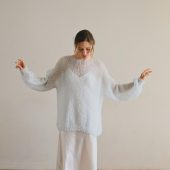 Fluffy Mohair Knit Sweater: Powder Hue Oversized Jumper