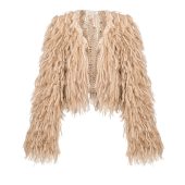 Beige Knitted Alpaca Cardigan: Women's Merino Wool Cropped Jacket