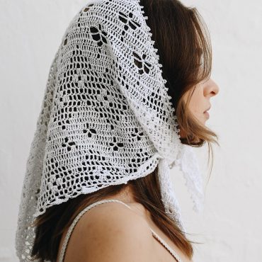 Handmade Crochet Cotton Kerchief: White Lace Hair Scarf