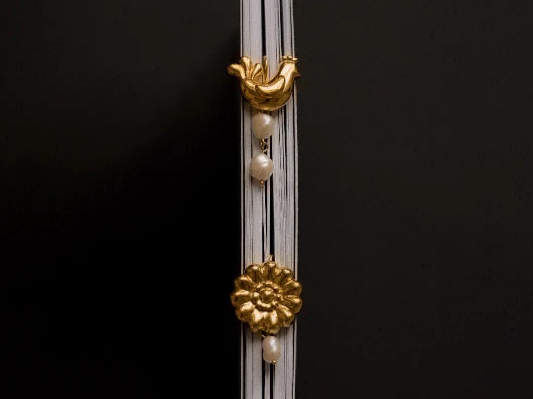 Flower And Bird Jewelry Earrings, Silver Earrings Covered With 24k Gold Plating Natural Pearls