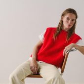 Hand-knitted Red Mohair Vest: Women's Cozy Knitwear